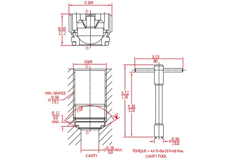 Prestazioni/dimensioni/disegno sezionale della valvola di ritegno a vite ICV2000-G38